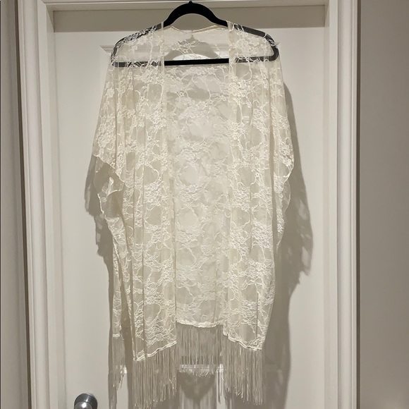 White Lace Kimono with Fringe